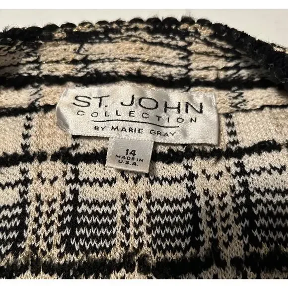 BEAUTIFUL St John collection knit jacket black white gold suit blazer size 14 - Picture 9 of 10